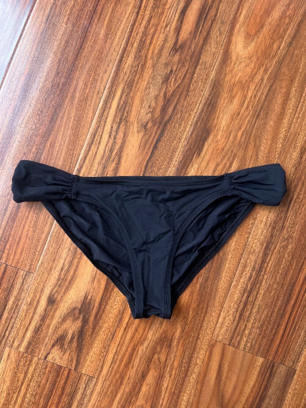 Eidon Ruched Waist Ultra Low-Rise Bikini Bottom Black M